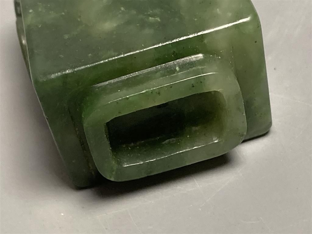 A good Chinese spinach green jade rectangular snuff bottle, 18th/19th century, total height 6.8cm